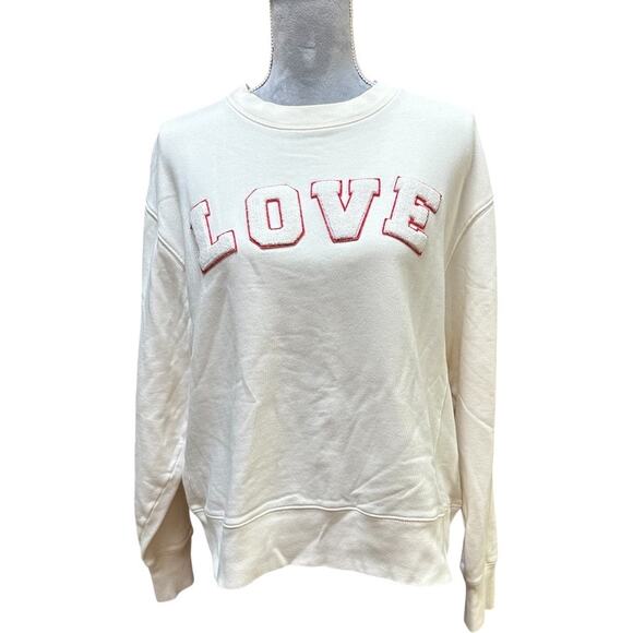 TORY SPORT LOVE Sweatshirt Cream Red French Terry Appliqué Heart Pullover Size M - Picture 1 of 7
